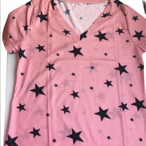 Pink w/black start v-neck t-shirt size S - Picture 2 of 4